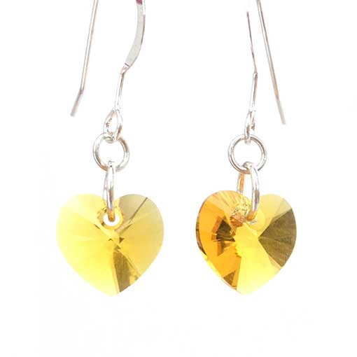 Swarovski crystal heart earrings - Sunflower yellow