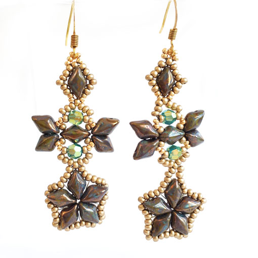 Handmaded beaded earrings - Sky Diamonds in Picasso Gold