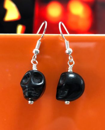 Handmade black howlite skull earrings