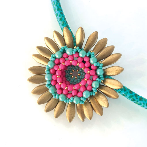 Lotus beaded pendant pattern in Mermaid colourway - beading pattern by Chloe Menage
