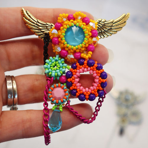 Wings of Whimsy steampunk brooch online beading workshop with chloe menage