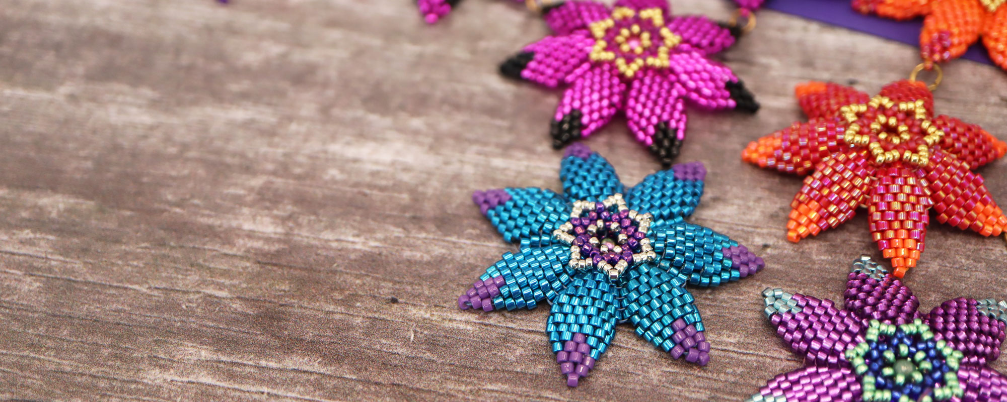 Jazzy Flowers Brick stitch beading pattern by Chloe Menage using Miyuki Delica beads and seed beads